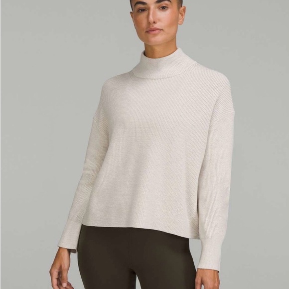 Lululemon Merino Wool-Blend Ribbed Turtleneck Sweater in cream color - Picture 1 of 8
